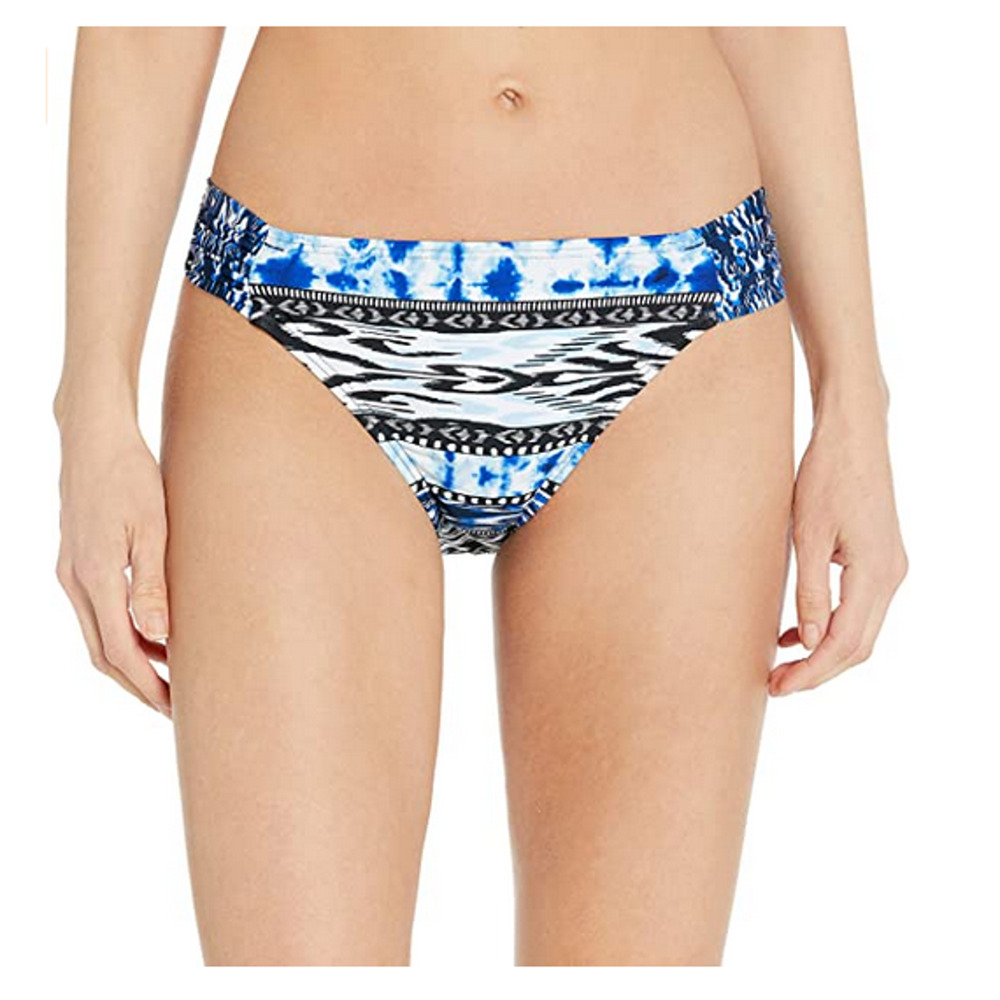 Kenneth Cole Indigo Go Girl Aztec Ruched Tab-Side Bikini Bottom Blue Size M